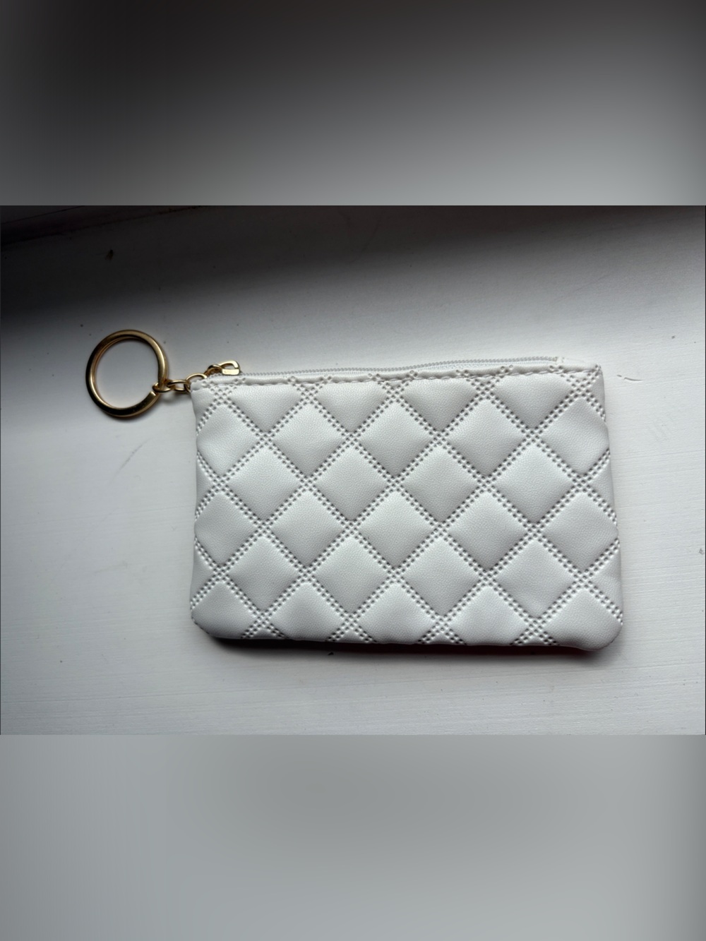 Quilted White Leather Keyring Card Wallet
